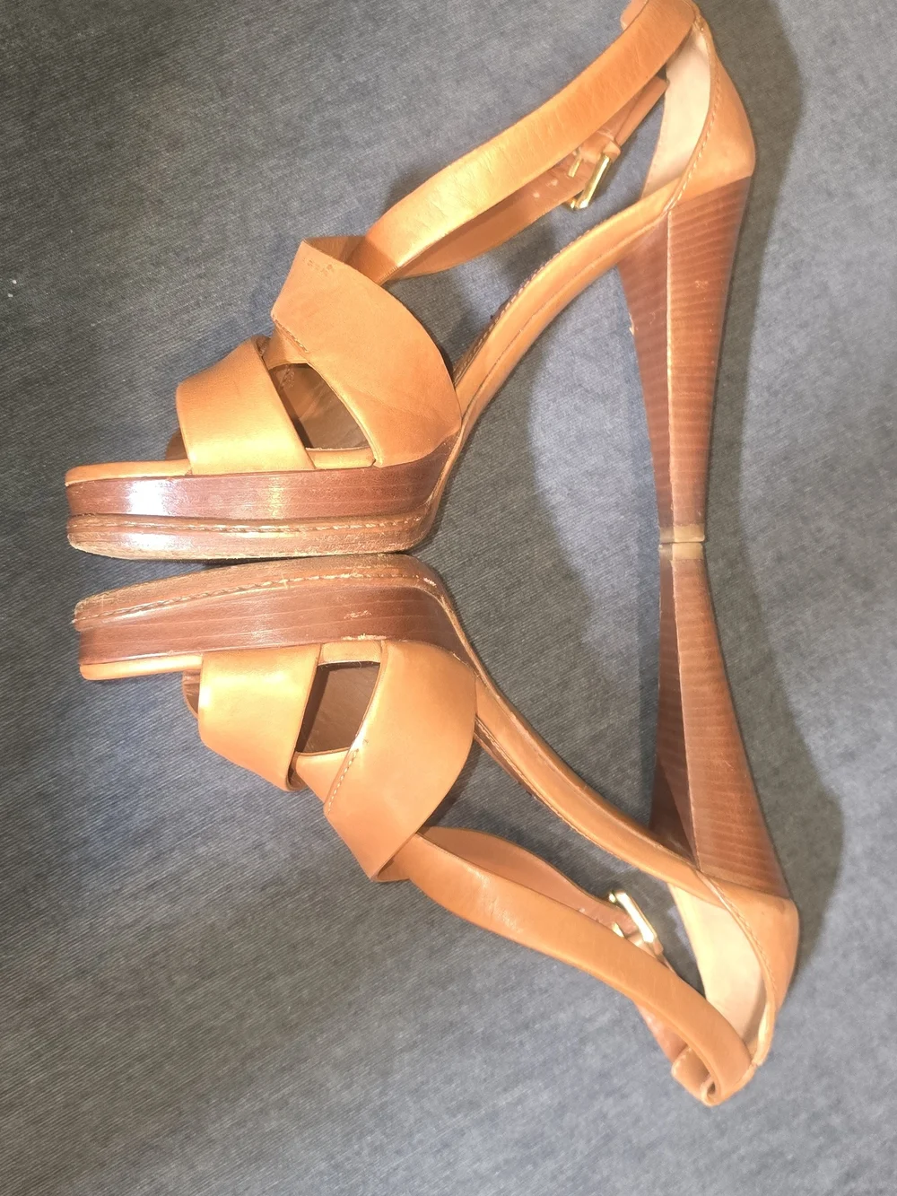 Ralph Lauren Collection Tan Leather Strappy Platform High Heels Sandals Size 8B